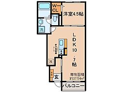 宇治市宇治下居アパート 1LDKの間取図画像