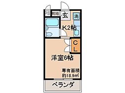 ボーン宇治1号館 1Kの間取図画像
