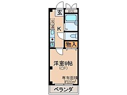 アルテール城陽 1Kの間取図画像