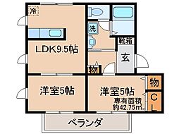 ウエストサイドタウンA棟 2LDKの間取図画像