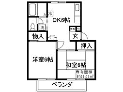 ユニティー小林 2DKの間取図画像