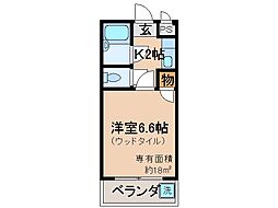 JR奈良線 六地蔵駅 徒歩6分の賃貸マンション 2階1Kの間取り