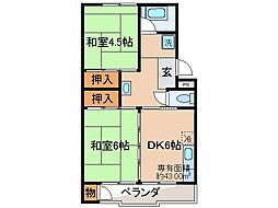京都地下鉄東西線 石田駅 徒歩9分の賃貸マンション 6階2DKの間取り