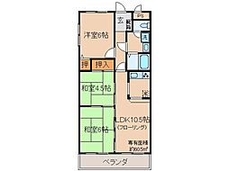 JR奈良線 黄檗駅 徒歩19分の賃貸マンション 2階3LDKの間取り
