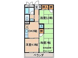 京阪宇治線 黄檗駅 徒歩6分の賃貸アパート 2階3DKの間取り