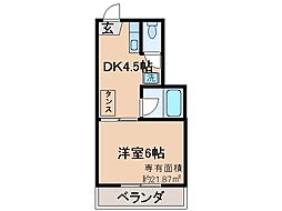 京都地下鉄東西線 椥辻駅 徒歩20分の賃貸マンション 2階1DKの間取り