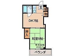 京都地下鉄東西線 椥辻駅 徒歩20分の賃貸マンション 3階1DKの間取り