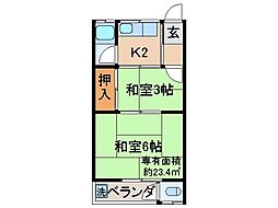 東英ハウス堂ノ川A棟 2Kの間取図画像
