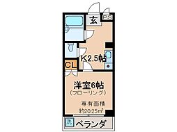 京阪宇治線 観月橋駅 徒歩6分の賃貸マンション 2階1Kの間取り