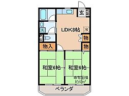 京都地下鉄東西線 山科駅 徒歩10分の賃貸マンション 1階2LDKの間取り