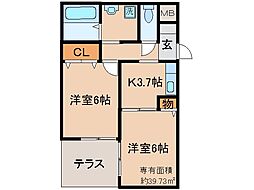 京阪本線 中書島駅 バス8分 上樋爪下車 徒歩4分の賃貸アパート 1階2Kの間取り