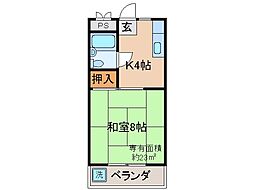 JR奈良線 黄檗駅 徒歩9分の賃貸マンション 2階1Kの間取り