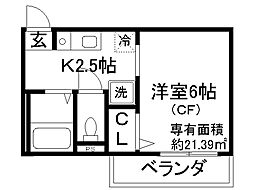 阪急嵐山線 上桂駅 徒歩7分の賃貸アパート 2階1Kの間取り