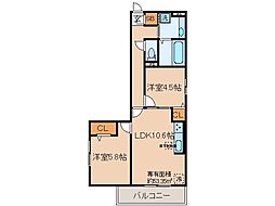 JR奈良線 JR藤森駅 徒歩7分の賃貸アパート 1階2LDKの間取り