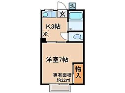 近鉄京都線 大久保駅 徒歩7分の賃貸アパート 2階1DKの間取り