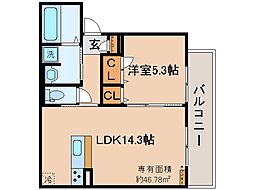 近鉄京都線 伏見駅 徒歩9分の賃貸アパート 3階1LDKの間取り
