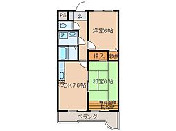 京都地下鉄東西線 椥辻駅 徒歩19分の賃貸マンション 3階2DKの間取り
