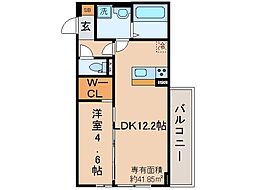 近鉄京都線 富野荘駅 徒歩5分の賃貸アパート 3階1LDKの間取り
