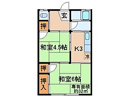京阪宇治線 三室戸駅 徒歩2分の賃貸アパート 2階2Kの間取り