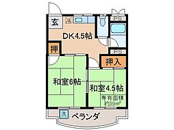 近鉄京都線 向島駅 徒歩7分の賃貸マンション 3階2DKの間取り