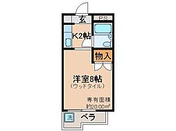 近鉄京都線 大久保駅 徒歩7分の賃貸マンション 3階1Kの間取り