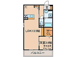 京都地下鉄東西線 東野駅 徒歩20分の賃貸アパート 3階1LDKの間取り