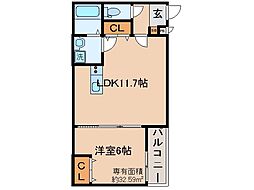 京都地下鉄東西線 椥辻駅 徒歩8分の賃貸アパート 3階1LDKの間取り