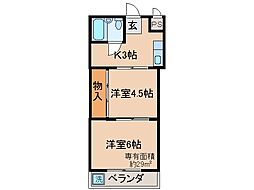 京阪本線 丹波橋駅 徒歩13分の賃貸マンション 4階2Kの間取り