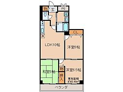 京阪京津線 四宮駅 徒歩13分の賃貸マンション 3階3LDKの間取り