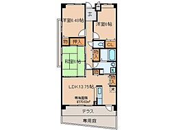 近鉄京都線 伊勢田駅 徒歩6分の賃貸マンション 1階3LDKの間取り