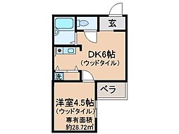 近鉄京都線 向島駅 徒歩5分の賃貸マンション 2階1DKの間取り