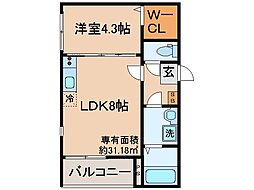 京阪京津線 四宮駅 徒歩4分の賃貸アパート 2階1LDKの間取り