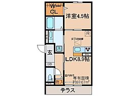 京都地下鉄東西線 石田駅 徒歩5分の賃貸アパート 1階1LDKの間取り