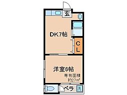 京阪宇治線 桃山南口駅 徒歩8分の賃貸マンション 2階1DKの間取り
