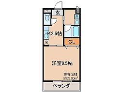 JR奈良線 新田駅 徒歩5分の賃貸マンション 3階1Kの間取り