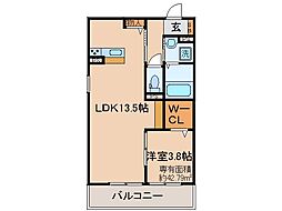 京都地下鉄東西線 東野駅 徒歩18分の賃貸アパート 3階1LDKの間取り