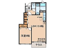 JR奈良線 新田駅 徒歩8分の賃貸アパート 1階1LDKの間取り
