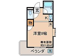 近鉄京都線 伏見駅 徒歩4分の賃貸マンション 2階1Kの間取り