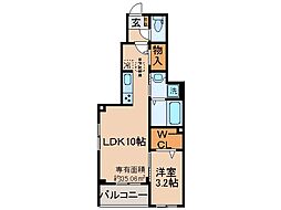 近鉄京都線 大久保駅 徒歩12分の賃貸アパート 1階1LDKの間取り