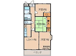 JR奈良線 JR小倉駅 徒歩8分の賃貸マンション 3階3LDKの間取り
