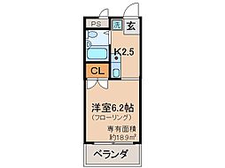 JR奈良線 六地蔵駅 徒歩6分の賃貸マンション 2階1Kの間取り