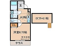 京都地下鉄東西線 東野駅 徒歩5分の賃貸アパート 2階1Kの間取り