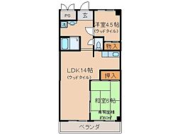京阪本線 墨染駅 徒歩4分の賃貸マンション 3階2LDKの間取り