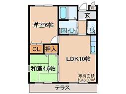 京阪宇治線 観月橋駅 徒歩11分の賃貸アパート 1階2LDKの間取り