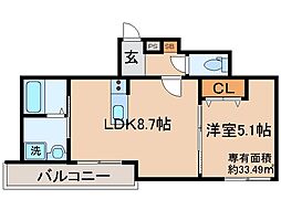 京都地下鉄東西線 御陵駅 徒歩12分の賃貸アパート 3階1LDKの間取り