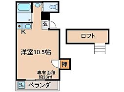JR奈良線 新田駅 徒歩3分の賃貸マンション 2階ワンルームの間取り