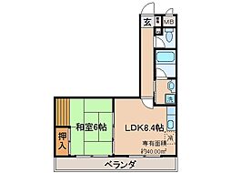 京都地下鉄東西線 椥辻駅 徒歩17分の賃貸マンション 6階1LDKの間取り