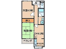 近鉄京都線 富野荘駅 徒歩2分の賃貸マンション 1階2DKの間取り
