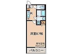 京都地下鉄東西線 山科駅 徒歩9分の賃貸マンション 2階1Kの間取り