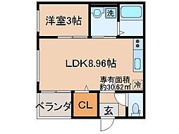 近鉄京都線 伏見駅 徒歩11分の賃貸アパート 3階1LDKの間取り